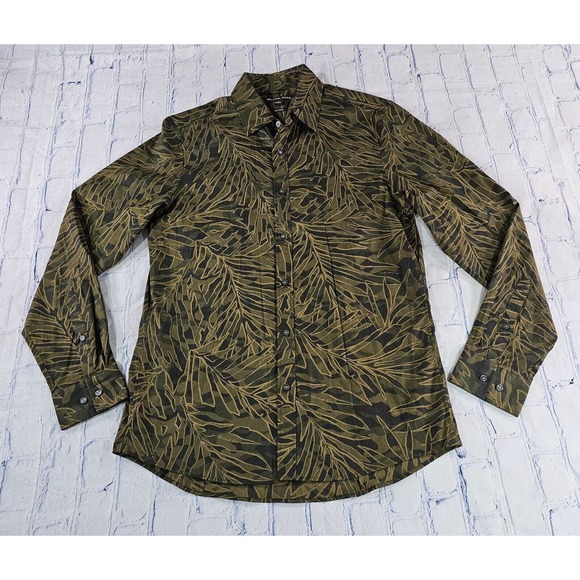 Michael Kors Peformance Stretch Shirt Green Floral Long Sleeve Button MENS M - Picture 1 of 8